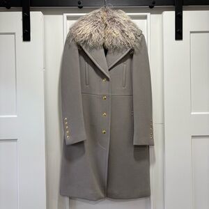 Gucci Gray Fur Collar Wool Cashmere Coat with Gold Hardware Size 42 IT / 4 US